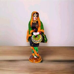 VTG Handmade  Fabric Doll Figurine Folk Art Collectible India Colorful Detailed